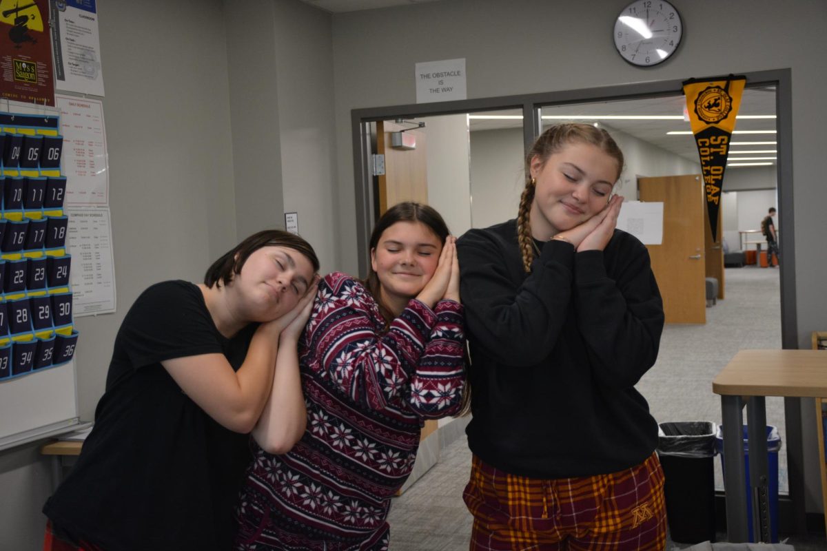 OHS students sleepily pose for the camera on pajama day.