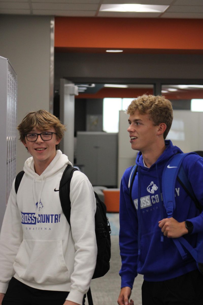 Cody Drever and Lucas Candullo on their way to cross country meet.