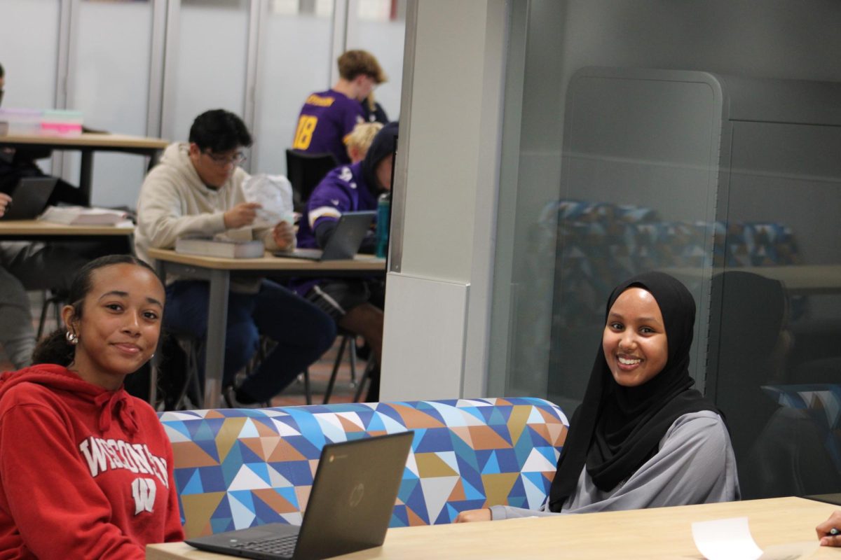 Aaliyah Edwards and Imtimal Hassan study in English wing.