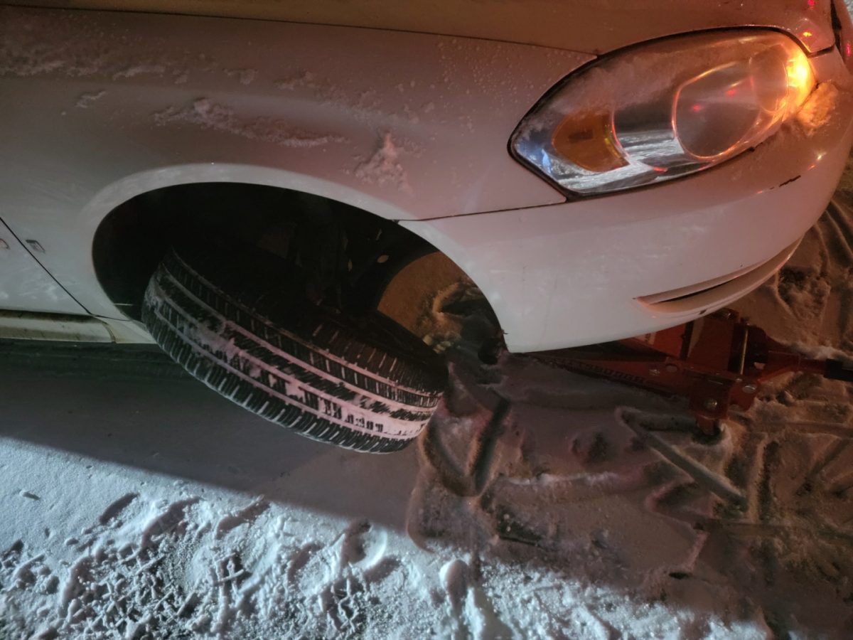 Junior Harrison Liedtke's car shows damage from icy roads. 