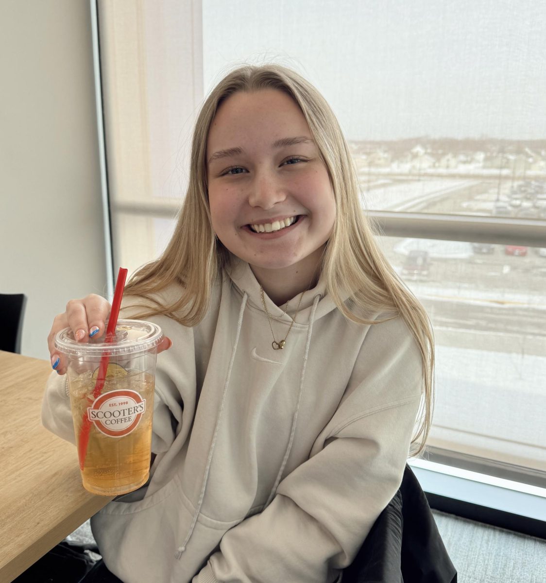 OHS Student Bridgit Volsen with her Scooters drink. 