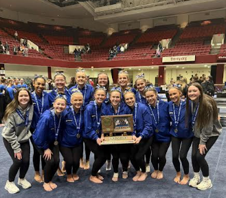 The Owatonna Gymnastics Team after winning the state championship. Photo submitted by Owatonna Gymnastics