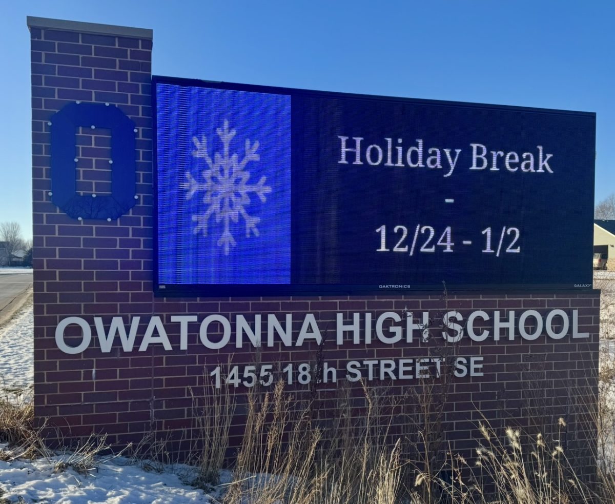 OHS reader board highlighting the dates of winter break.