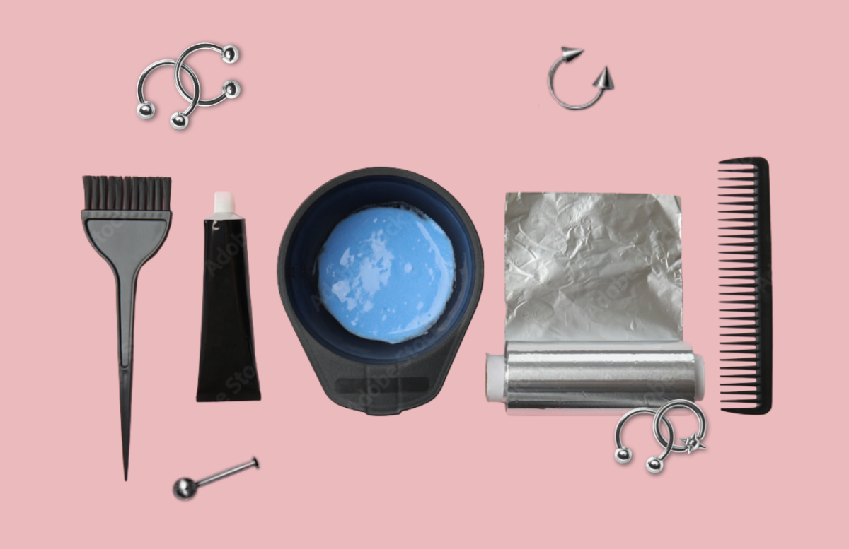 Photo of hair dye items and piercings 
Canva design